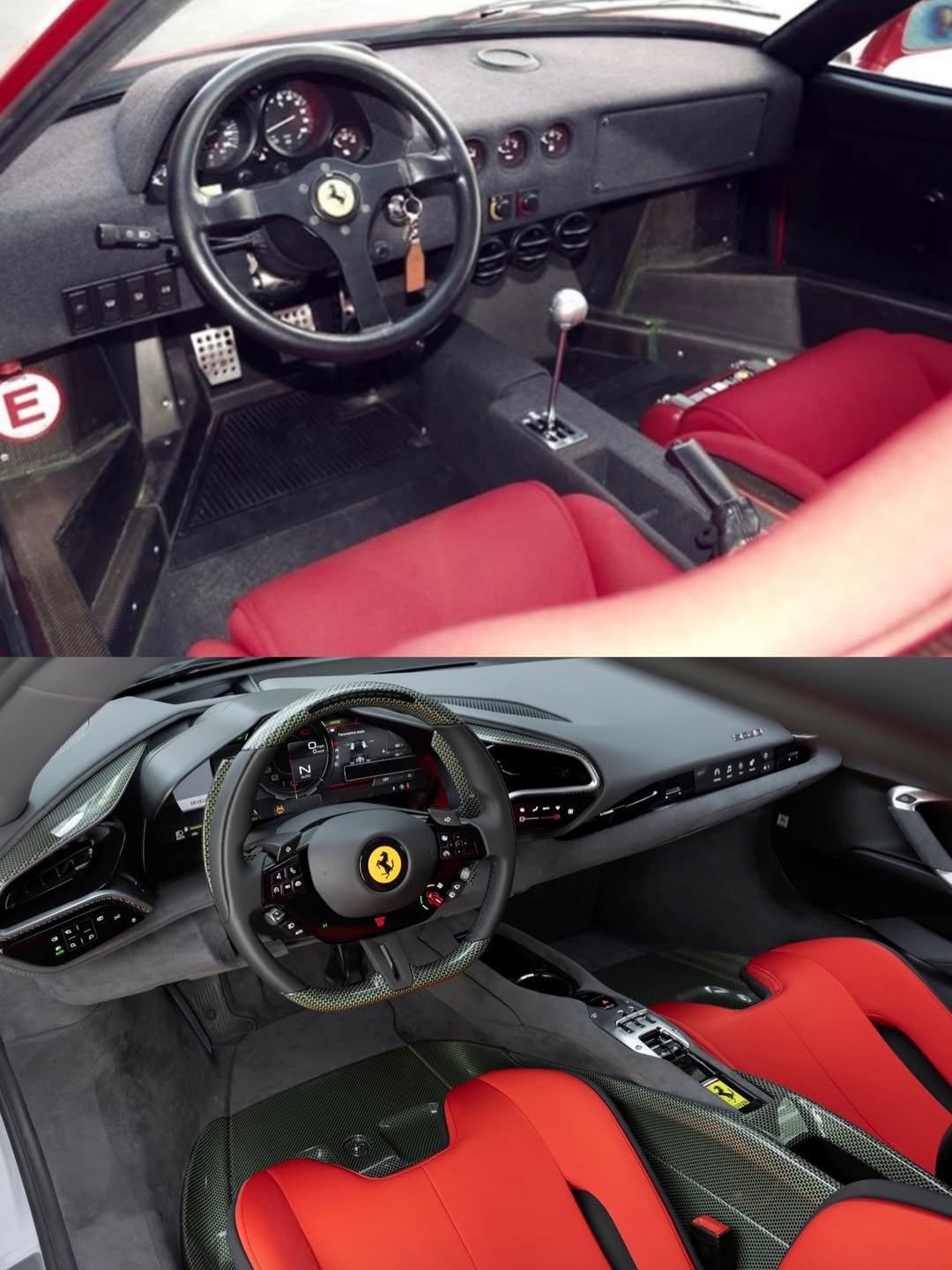 Trên: nội thất của Ferrari F40Dưới: nội thất của Ferrari SC40