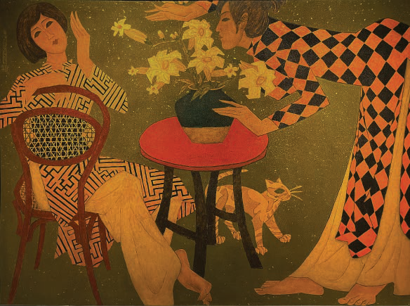 Ngày Chủ Nhật (Sunday), 2010, lacquer, 120 x 160 cm.Thang Long Art Gallery Collection